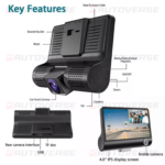 206.Rétroviseurs voiture Dvr Dashcam, Caméra 3 Lens Full HD 1080P 2