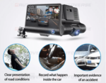 206.Rétroviseurs voiture Dvr Dashcam, Caméra 3 Lens Full HD 1080P 2