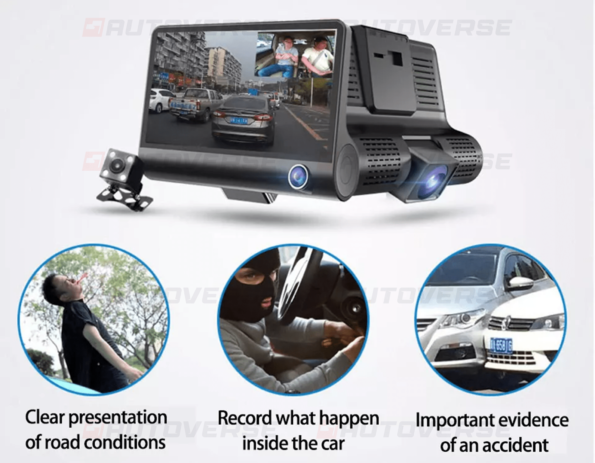 206.Rétroviseurs voiture Dvr Dashcam, Caméra 3 Lens Full HD 1080P 3
