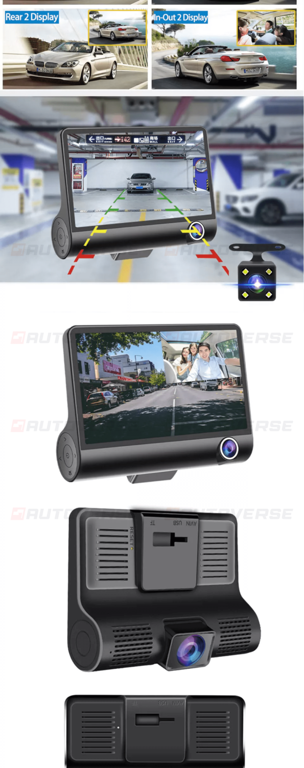 206.Rétroviseurs voiture Dvr Dashcam, Caméra 3 Lens Full HD 1080P 4