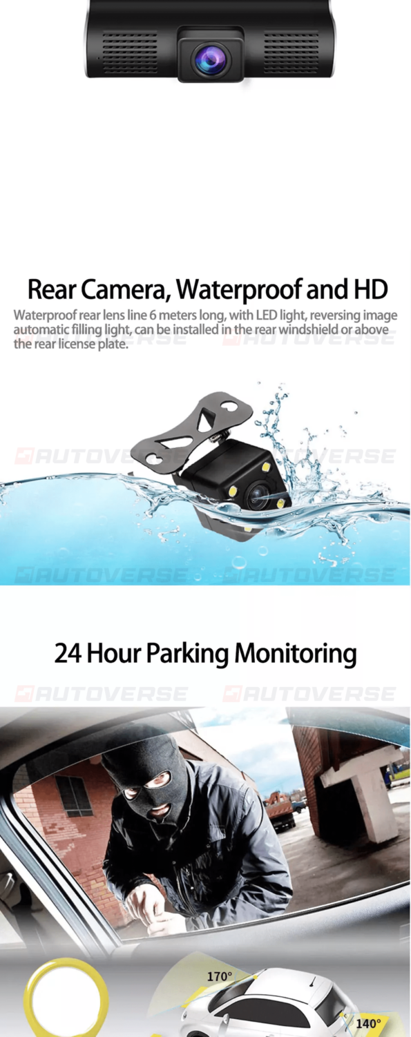206.Rétroviseurs voiture Dvr Dashcam, Caméra 3 Lens Full HD 1080P