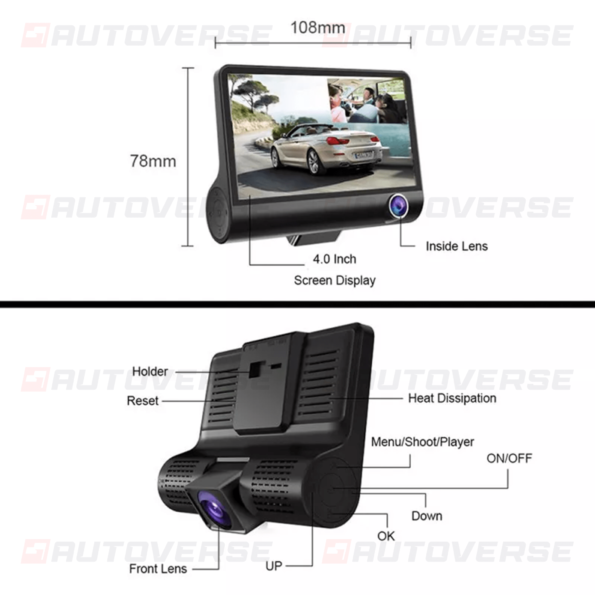 214.dashcam maroc Caméra Voiture DVR 3 Lens Rétroviseur Full HD 1080P 11