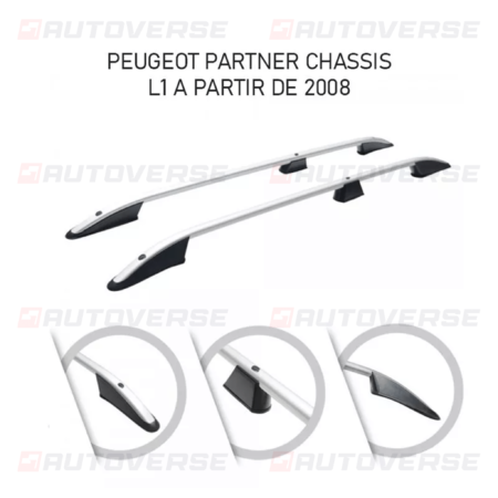 Barres de toit longitudinales Peugeot Partner Chassis - L1 A partir de 2008